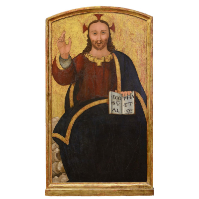 Escuela Italiana/Florentina del siglo XV - Cristo Pantocrátor.   Óleo y dorado sobre tabla.