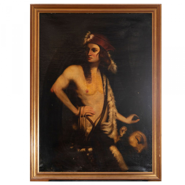 David con la Cabeza de Goliat, escuela italiana del siglo XVIII.   Óleo sobre lienzo.