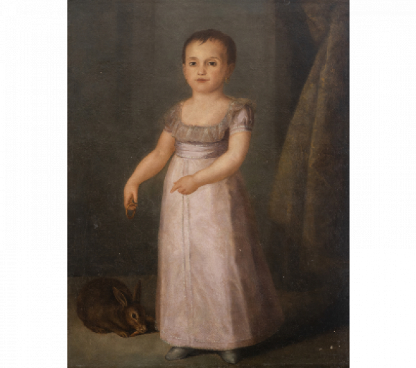 AGUSTÍN DE ESTEVE Y MÁRQUEZ (Valencia, 1753- Madrid, 1820)  Retrato de niña con conejo; retrato de Doña Laureana Díaz de Mendoza Valcárcel h. 1815 