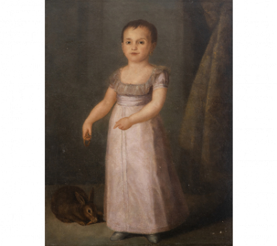 AGUSTÍN DE ESTEVE Y MÁRQUEZ (Valencia, 1753- Madrid, 1820)  Retrato de niña con conejo; retrato de Doña Laureana Díaz de Mendoza Valcárcel h. 1815 