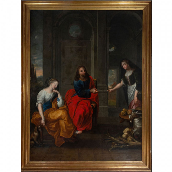 Gran escena de &quot;Cristo siendo recibido por Marta&quot; Círculo o Taller de Hendrick Van Balen, escuela flamenca del siglo XVII. 