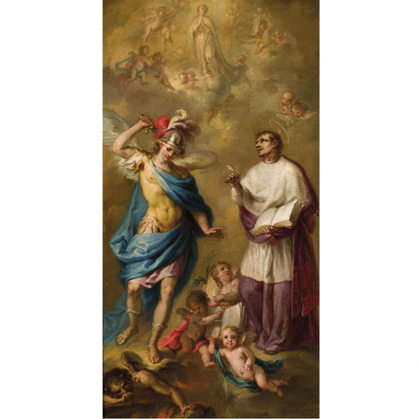 LUIS ANTONIO PLANES (1742 - 1821) "San Miguel Arcángel y San Pedro Pascual". Óleo sobre tabla.