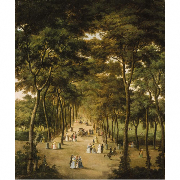 GENARO P&Eacute;REZ VILLAAMIL (1807 - 1854) "Paseo del Prado". &Oacute;leo sobre lienzo.