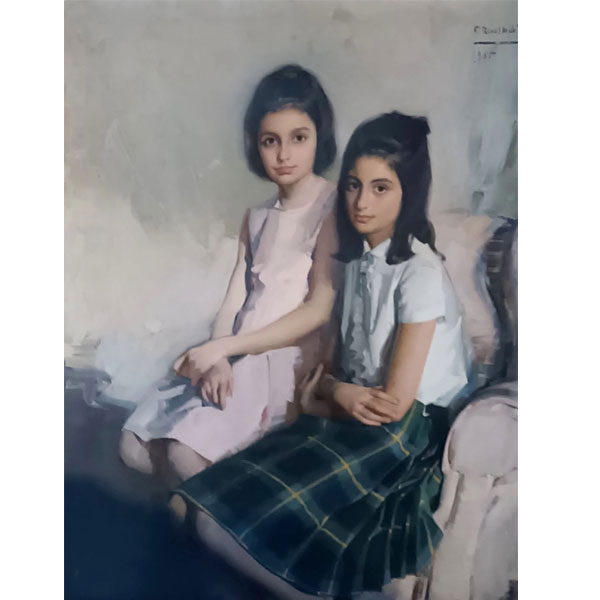 Félix Revello de Toro (Málaga 1926). &quot;Retrato de dos jóvenes&quot; (1965). Óleo sobre lienzo firmado en ángulo superior derecho.