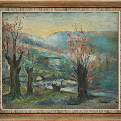&quot;Paisaje de Aranaz en Otoño&quot;.  BERNARDINO BIENABE ARTIA (Echalar, 1899-1987).  