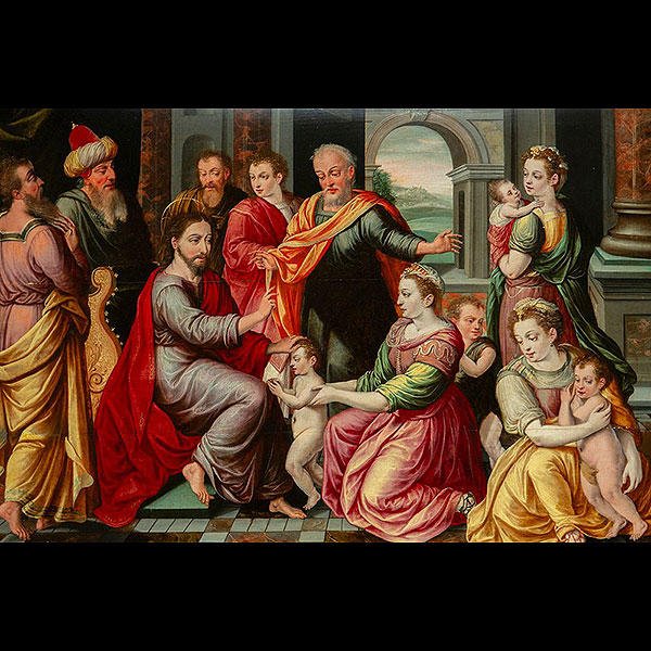 Atribuido a Raphael Coxie (c. 1540 – 1616), escuela Manierista Ítalo Flamenca, siglo XVI. Gran Óleo sobre Tabla.