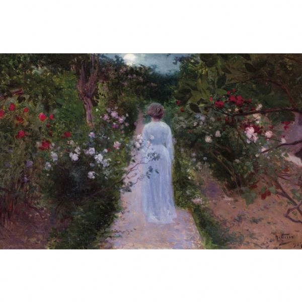 Antonio Fillol.  &quot;Caminando por la rosaleda (1902)&quot;. Óleo sobre lienzo. Firmado y fechado (902) 