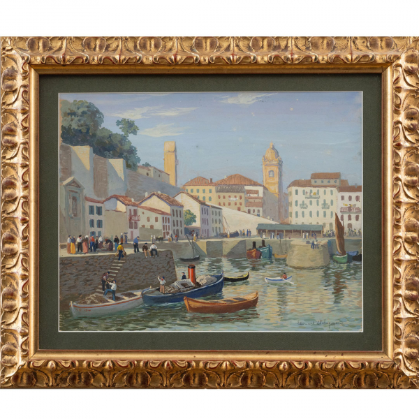 "Vista del Puerto de San Sebastián" EDOUARD ETCHEGOYEN -Escuela Vasca, Siglo XIX-XX