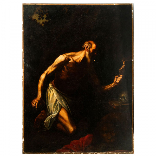 Luis Tristán (Toledo, h. 1585-1624). Monumental "San Jerónimo en Oración" Escuela Española del siglo XVI - XVII.   Óleo sobre lienzo