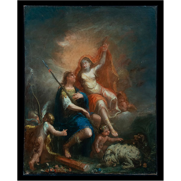 Gran óleo Mitológico representando a Marte junto a Minerva, Escuela Francesa del siglo XVIII , posible atribución a Joseph-Benoît Suvée (Brujas 1743, Roma 1807).