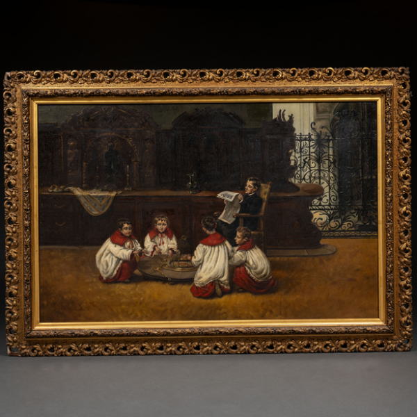 "Monaguillos en la Sacrist&iacute;a"  ESCUELA ESPA&Ntilde;OLA, Siglo XIX-XX