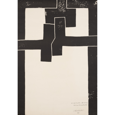 Eduardo Chillida. Barcelona I. Litograf&iacute;a Firmada y dedicada a l&aacute;piz a Miquel Gaspar.