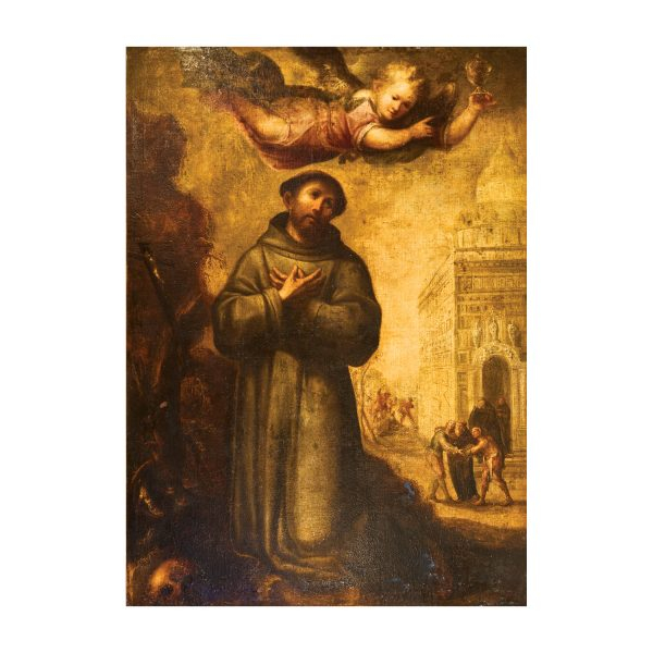 Atribuido a Francisco Rizi de Guevara (Madrid, 1614-San Lorenzo de El Escorial, 1685) San Antonio de Padua en éxtasis. Óleo sobre tela.