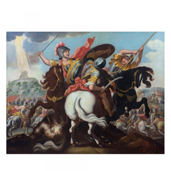 "Batalla, posiblemente de la vida de Constantino". C&iacute;rculo de Antonio Tempesta. Escuela Italiana. Siglo XVII.  &Oacute;leo sobre lienzo. 