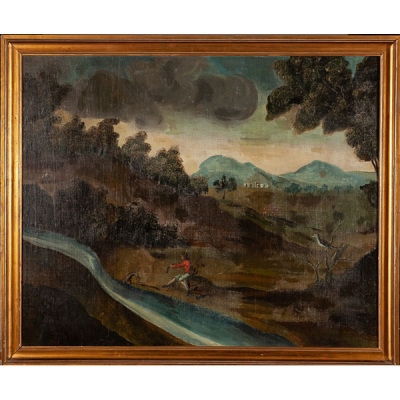 Escuela española S.XVII - XVIII &quot;Paisaje con figuras&quot;