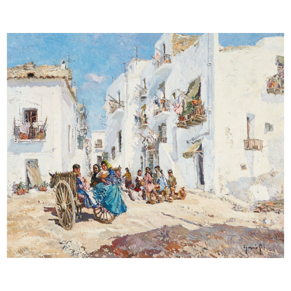 Ignacio Gil Sala (Barcelona, 1913-2003) Calle de Ibiza. &Oacute;leo sobre tela. Firmado.