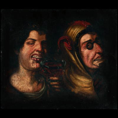 &quot;Emperador Nerón junto a Arlequín Grotesco&quot; NICCOLO FRANGIPANE (Padua, activo entre 1563 a 1597), Escuela Renacentista Manierista Norte Italiana del siglo XVI. 