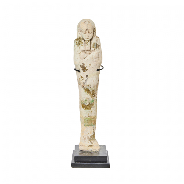 Ushebty con restos de fayenza verde con inscripciones en la parte trasera, Egipto, Período Saita, 664-525 a.C.