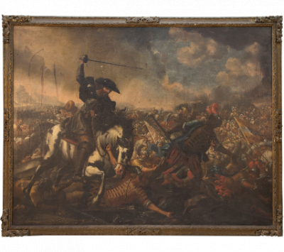 ATRIBUIDO A ESTEBAN MARCH (Valencia, 1610-1660) Santiago Matamoros y la batalla de Clavijo