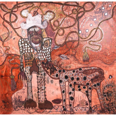 Jos&eacute; Manuel Vela (Almer&iacute;a, 1968)  Carlos V con su perro, 2000.  T&eacute;cnica mixta sobre tela. Firmado.