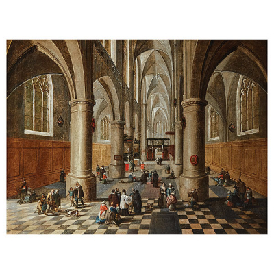 Pieter Neefs (Amberes, Bélgica, 1579-1656) Interior de catedral. Óleo sobre tela. 