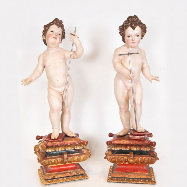 Excepcional pareja de tallas de "Ni&ntilde;o Jes&uacute;s y San Juanito", atribu&iacute;dos a Juan de Mesa (1583 - 1627). 