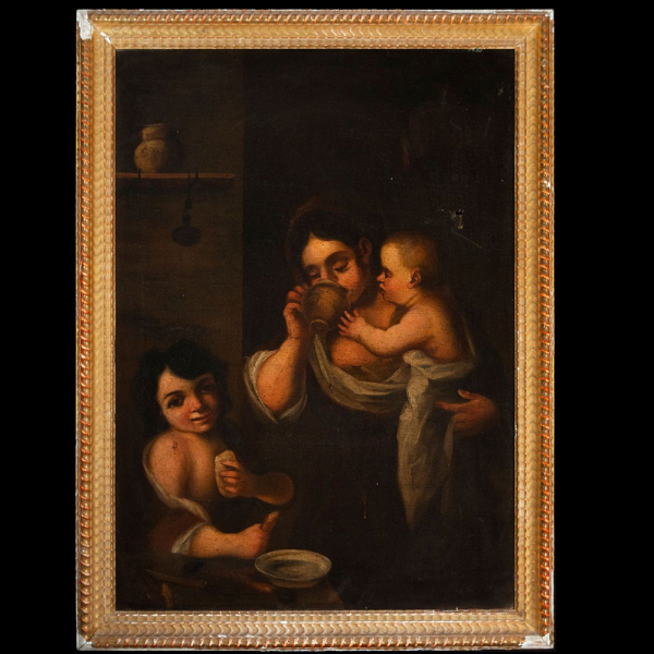 Pedro Núñez de Villavicencio (atribuído) Sagrada Familia con San Juanito. Escuela Barroca sevillana del siglo XVII