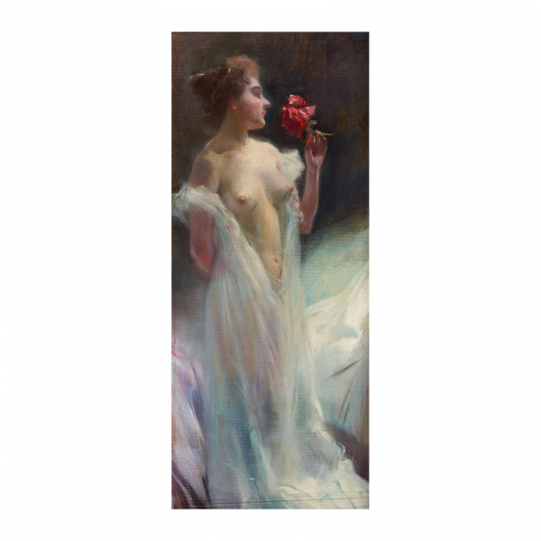 Otto Friedrich (Austria, 1862-1937) Semidesnudo femenino. Óleo sobre táblex. Firmado con siglas y fechado en 1900.