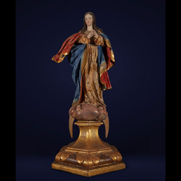OBRADOR DE PEDRO DE MENA. Importante Virgen Inmaculada en Gloria de gran tama&ntilde;o. Trabajo Granadino S. XVIII. 
