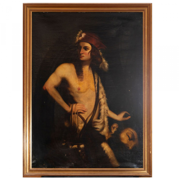 David con la Cabeza de Goliat, escuela italiana del siglo XVIII.    Óleo sobre lienzo.