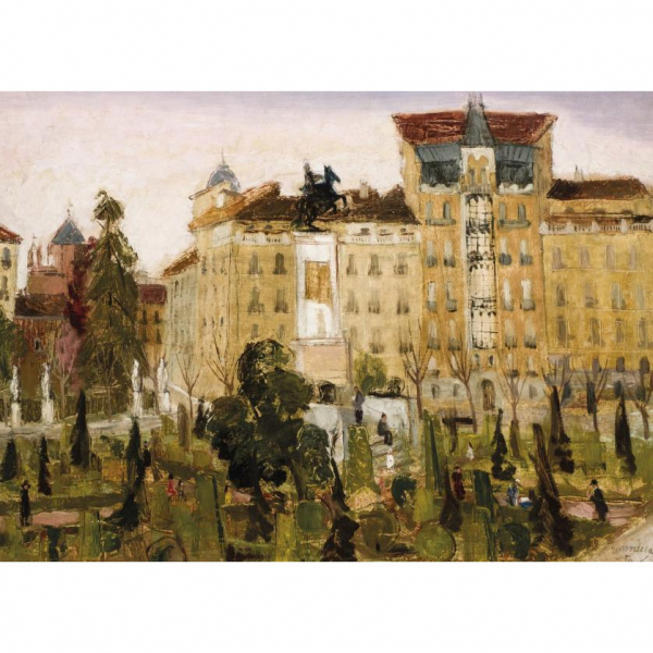 Agustín Redondela. "Plaza de Oriente (1950)". Óleo sobre lienzo. Firmado y fechado