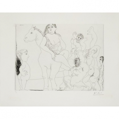 Pablo Ruiz Picasso.   &quot;El Circo de la vida observado por una niña (1970)&quot;. Aguafuerte sobre papel Rives. 
