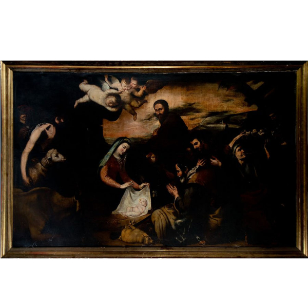 Importante "Adoración de Pastores", versión de taller de José de Ribera, Escuela Napolitana del siglo XVII. 