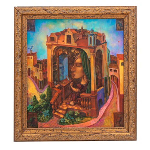 ARTUR KLINOU  (Belarus en 1965) "Mujer mirándose al espejo en el castillo"