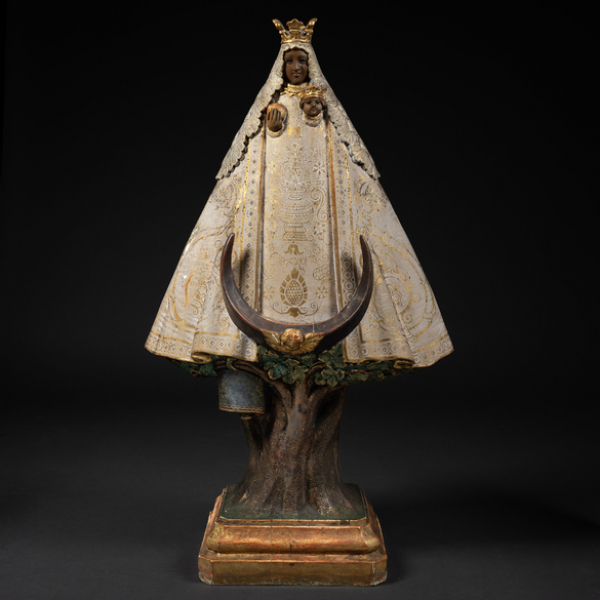 &quot;Virgen con niño&quot; Escultura de bulto redondo en madera y escayola policromada del sigloXIX- XX