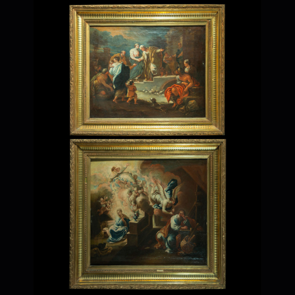La Visitación y la Anunciación - Atrubuídos a Luca Giordano (Nápoles, 1634- Nápoles, 1705), escuela Napolitana del siglo XVII.
