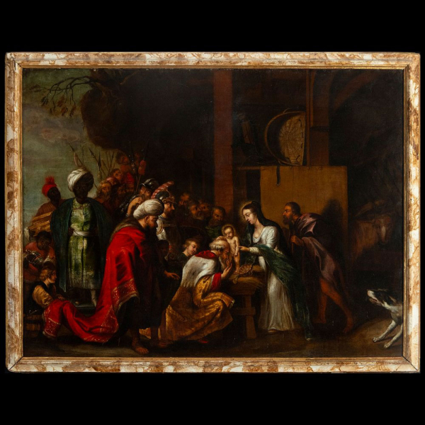 Grande e Importante Adoración de Reyes pintada al óleo sobre cobre - Círculo de Erasmus Quellinus II (1607-1678) o Theodor Van Thulden (1606-1669).