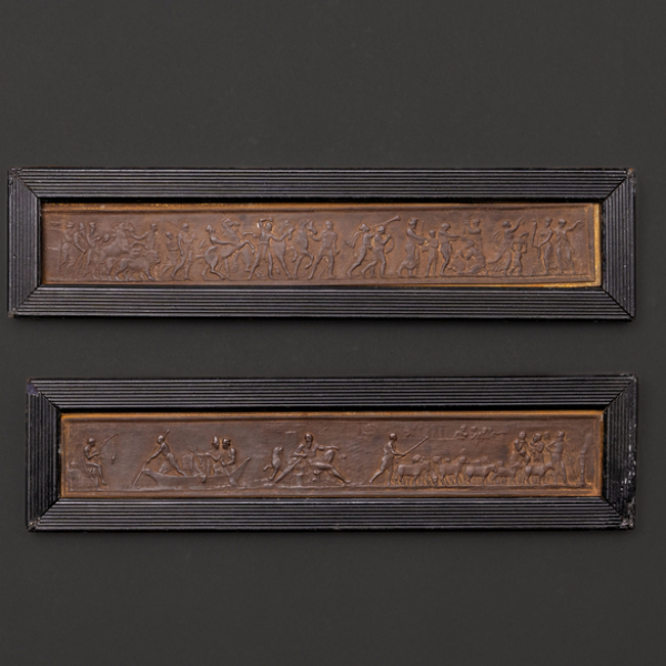 "Escenas clásicas" Conjunto de dos bajorrelieves en bronce de finales del siglo XIX-XX