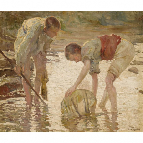 Alberto Pla Rubio.   Mariscadores valencianos". &Oacute;leo sobre lienzo. Firmado en el &aacute;ngulo inferior derecho.