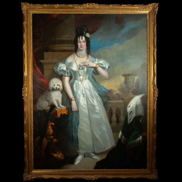 Monumental y Exquisito Retrato de Noble Dama Francesa de principios de finales del siglo XVIII a inicios siglo XIX, escuela Rococó francesa.