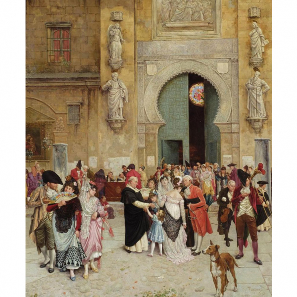 Joaquín Turina y Areal. "Salida de misa por la Puerta del Perdón de la Catedral de Sevilla (1878)". Óleo sobre tabla.