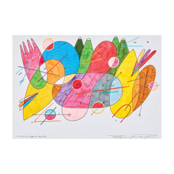 Sixeart. Sergio Hidalgo Paredes (Barcelona, 1975)  Juego de elementos.  Técnica mixta sobre papel. 