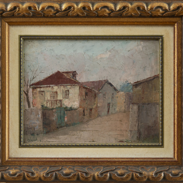 "Paisaje con casas"  PELAYO OLAORTUA (Vizcaya, 1910 - Bilbao, 1984) 