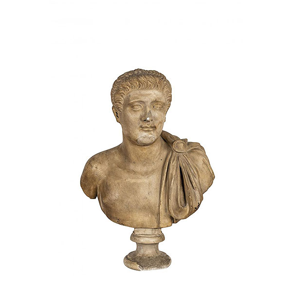 Busto realizado en mármol tallado y pulido. Roma, S. I - II d. C.