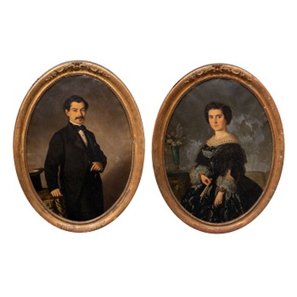 JUAN LUIS BROCHETÓN Y MUGURUZA (San Sebastián, Guipuzcoa 1826 - Madrid 1863) "Retrato de Dama y Retrato de Caballero (2 obras)"