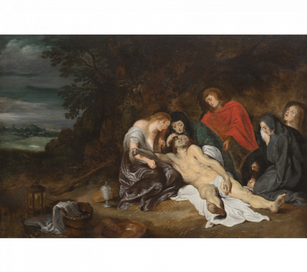 CÍRCULO DE PEDRO PABLO RUBENS (Escuela flamenca, siglo XVII) Lamentación sobre Cristo muerto