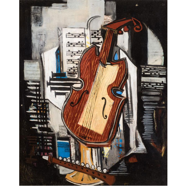 Ismael González de la Serna (1897 - 1970). "Sin título - Bodegón con violín (c. 1930)".