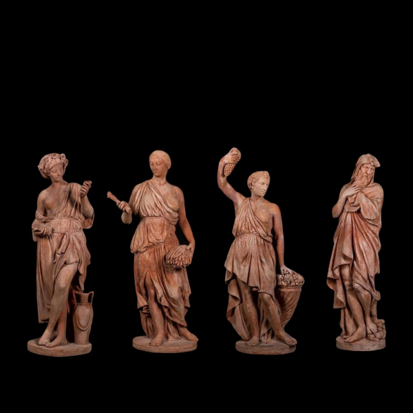 Lote de 4 esculturas en terracota de Impruneta representando las 4 estaciones, Italia, siglo XX. 