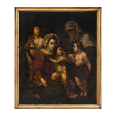  ESCUELA EUROPEA   (S. XVII)  &quot;San Jose, Virgen Maria, Niño y San Juanito &quot;  Óleo / Lienzo 