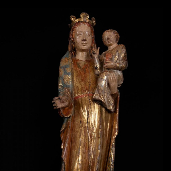 Espectacular Gran Virgen "Maiestat" con Niño Ile-de-France, Escuela Medieval Gótica Francesa del siglo XIV o principios del siglo XV.